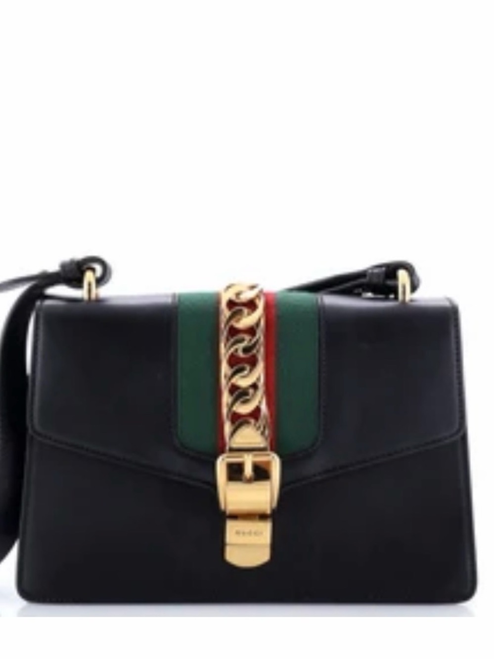 Authentic Gucci Sylvie Calfskin Leather Shoulder Bag in Black